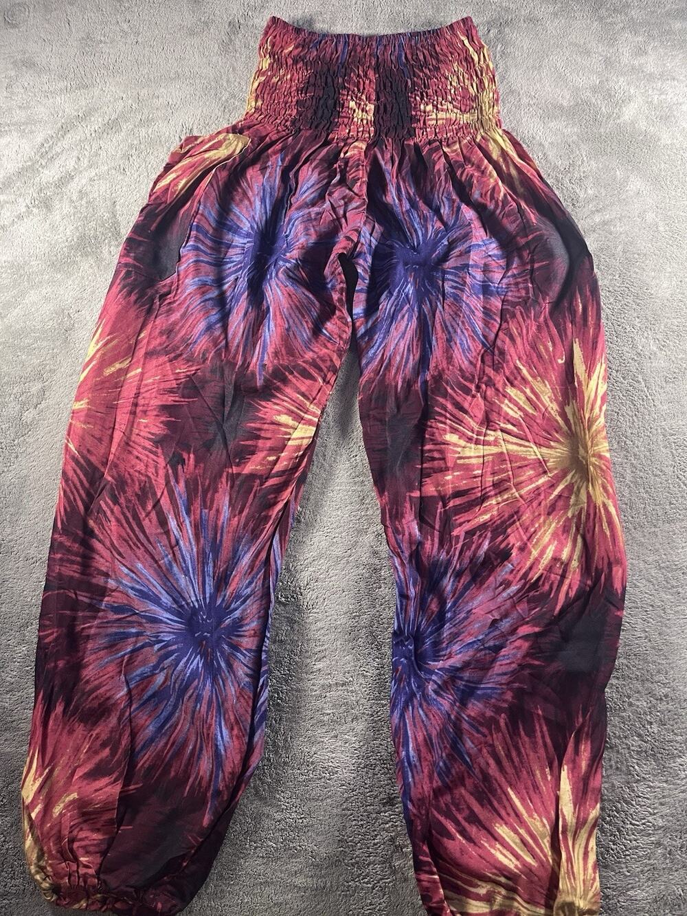 Shop Therapy Tie Dye Harem Pants Rayon Smocked Waist Pocket Boho Festival